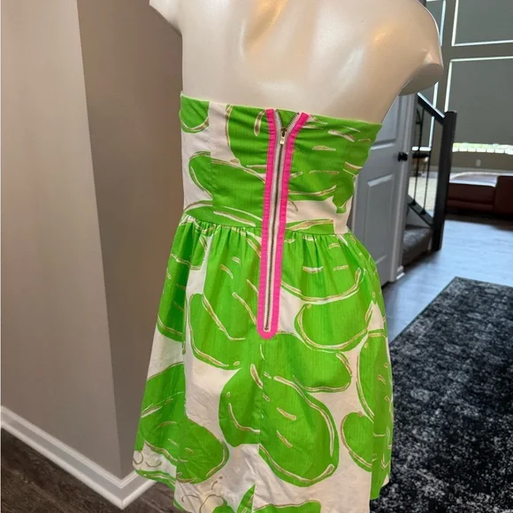 Lilly Pulitzer 🌱Dress Sz 2 Lottie Resort White Green Leaf Gold glitter ✨ - Picture 6 of 15